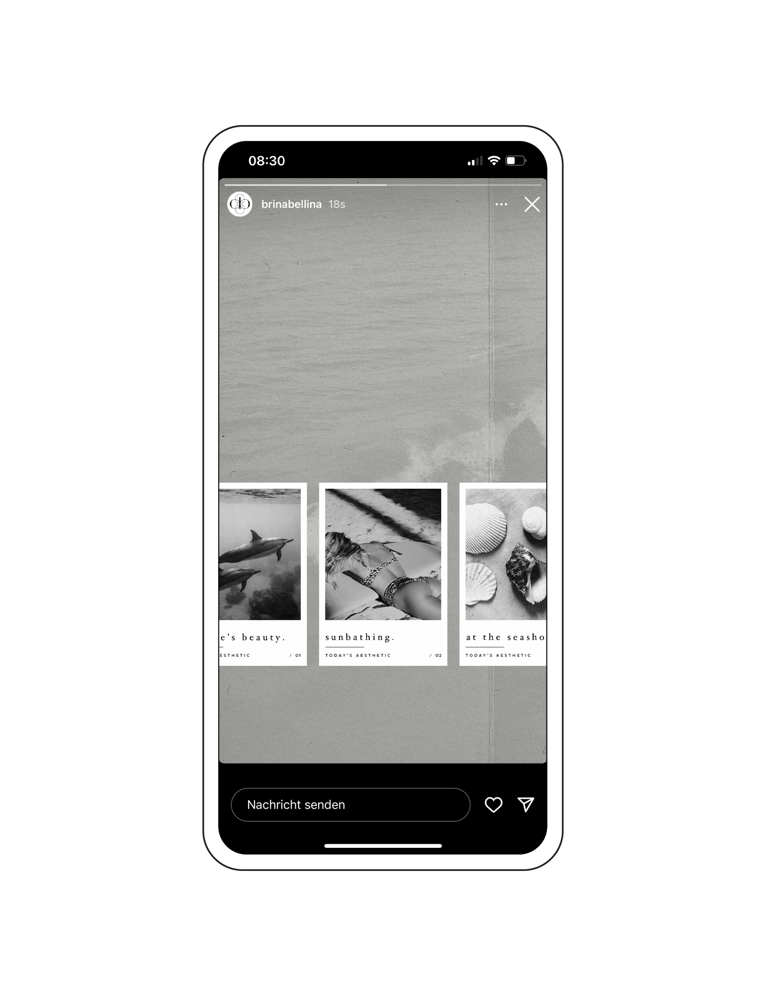 Gratis Instagram Story Template mit drei Polaroidbildern aus der 'The Seaside' Instagram Story Sticker Kollektion.