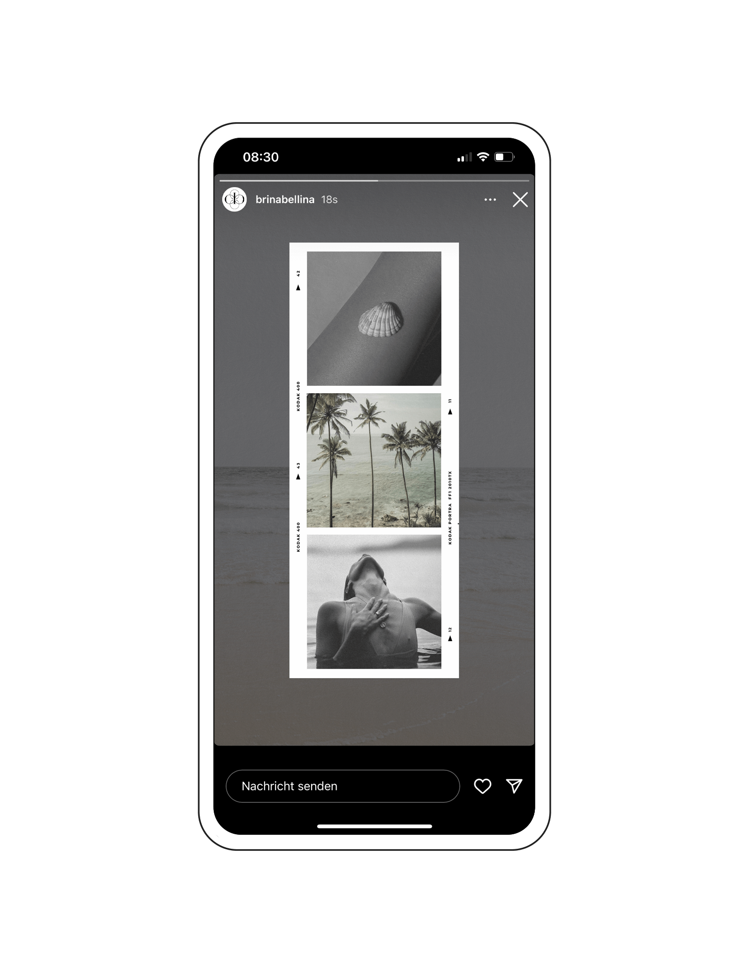 Gratis Instagram Story Template im Kodak Portra 400 Stil aus der 'The Seaside' Instagram Story Sticker Kollektion.